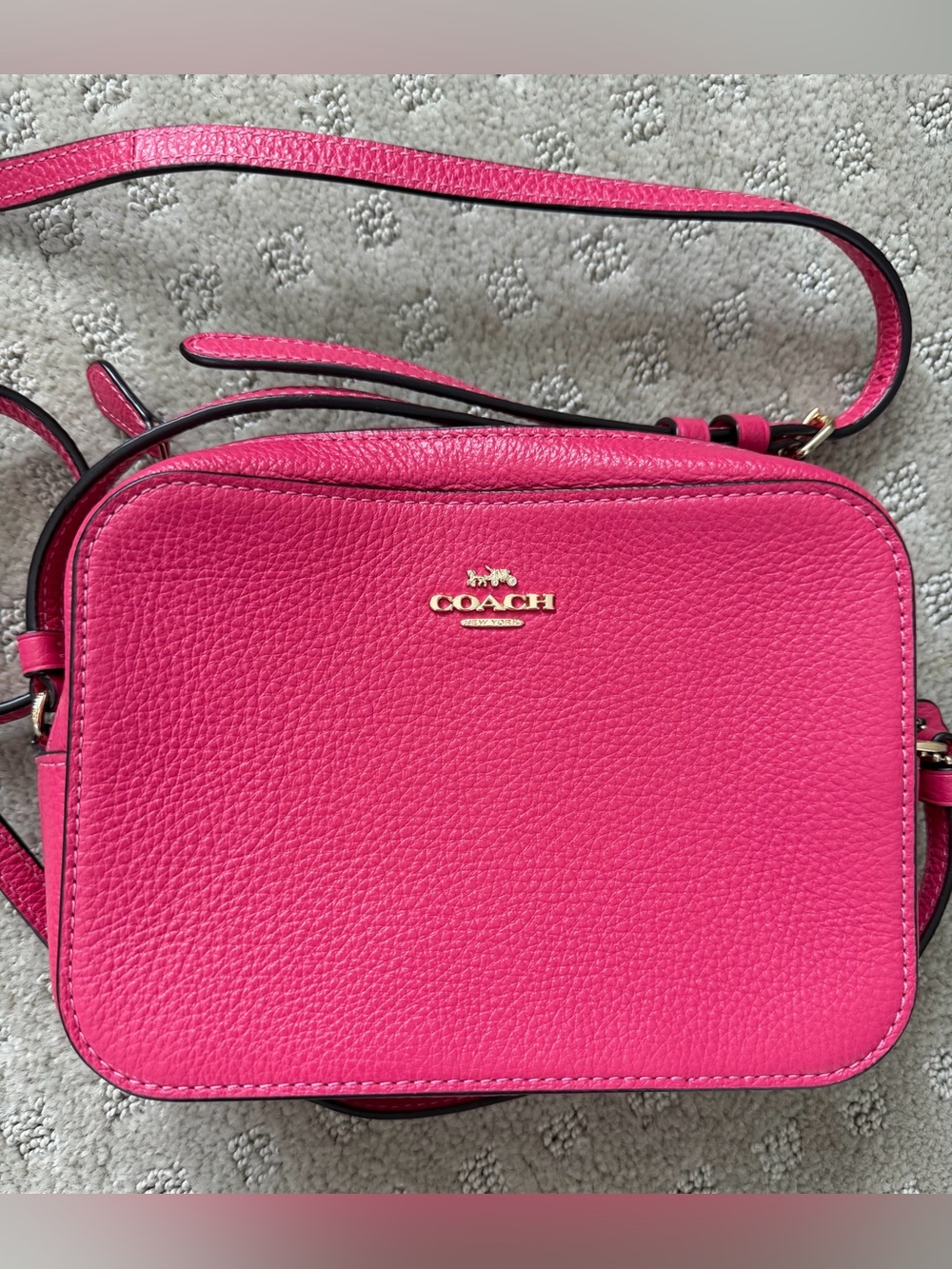 Coach Pink Pebbled Leather Crossbody Bag with Gold Logo. Size Small